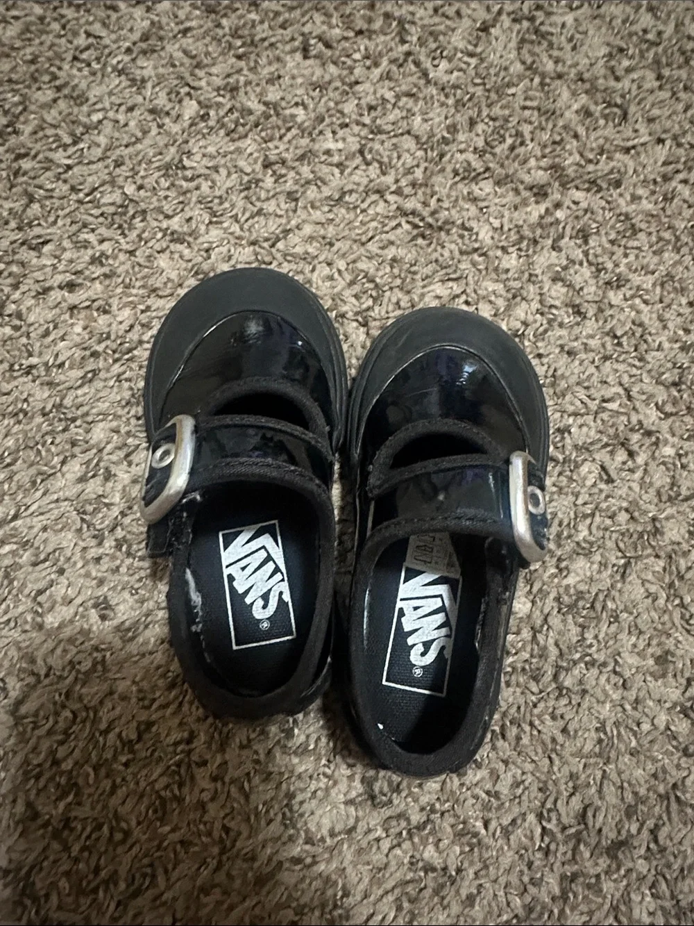 Vans Mary Jane Buckle Toddler Gothic Shine Black Patent Shoes